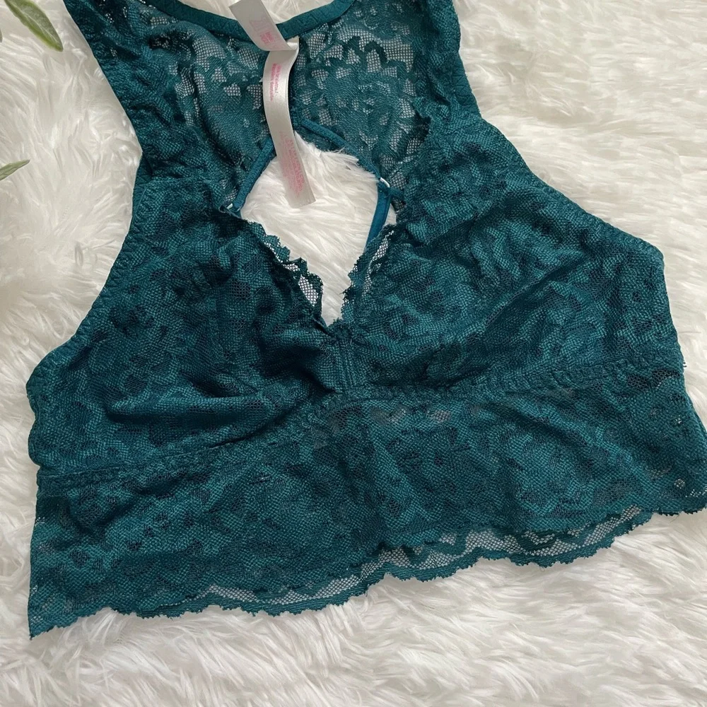 PINK Victoria’s Secret Lace Teal Green Strappy-Back Bralette - Picture 2 of 9
